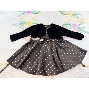 Rare Too Toddler Girls 24M Brown‎ Pink Polka Dot Dress Velvet Bolero Shrug Set